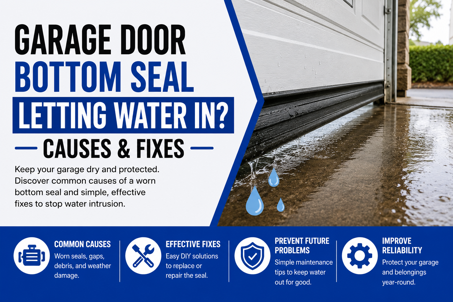 Garage Door Bottom Seal Letting Water In? Causes, Fixes, and When to Call for Professional Help